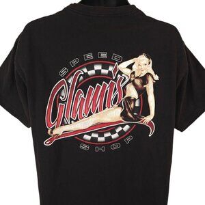 Glamis Speed Shop T Shirt Mens Size Large Black Biker Motorcycle Pin Up Girl